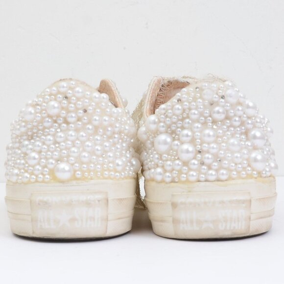 Converse Custom Pearl Lace Ribbon Wedding Bridal Sneakers Women's 8 Beachy - Picture 4 of 11